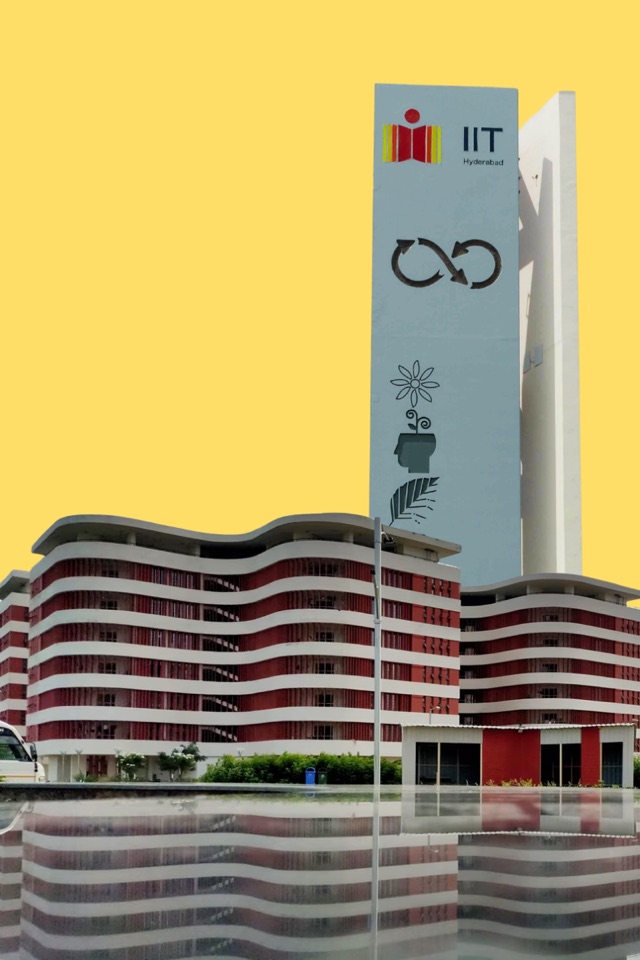 IIT Hyderabad campus — academic block and monument